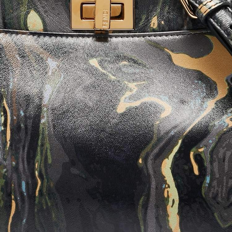 مملوكة مسبقًا Fendi Multicolor Marble Print Leather Mini Peekaboo Top Handle Bag