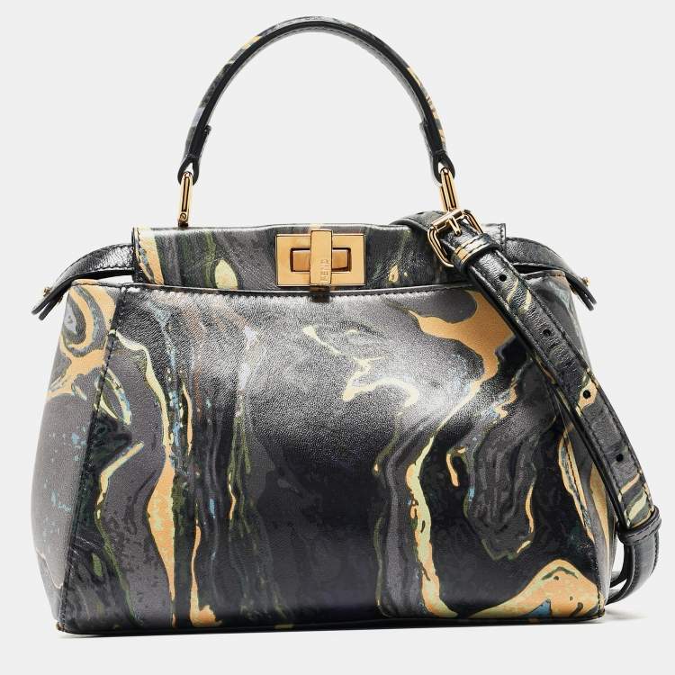 مملوكة مسبقًا Fendi Multicolor Marble Print Leather Mini Peekaboo Top Handle Bag