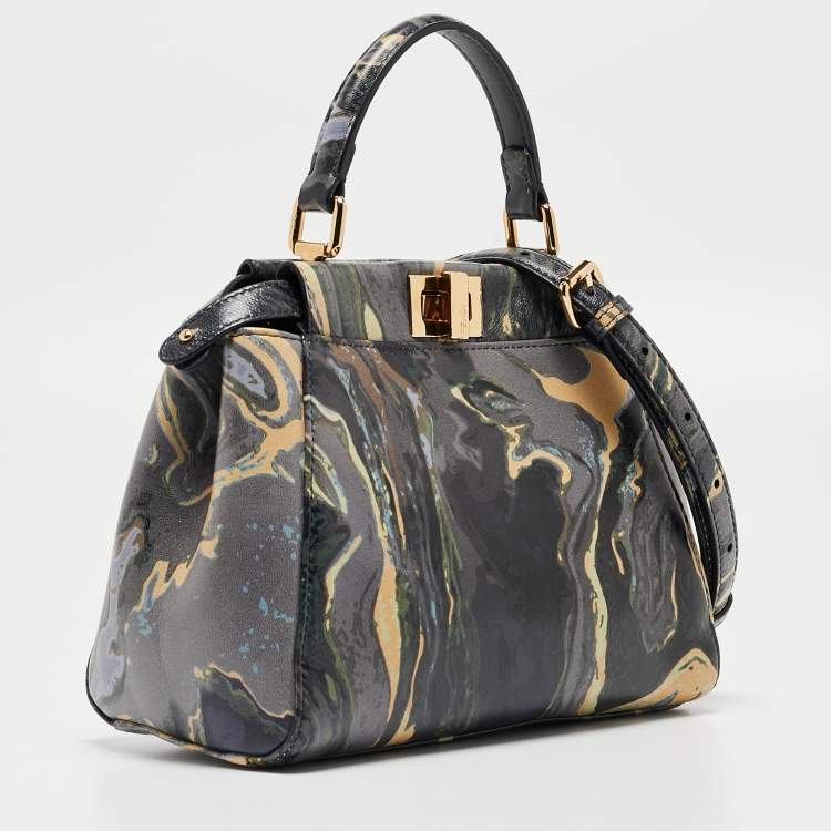 مملوكة مسبقًا Fendi Multicolor Marble Print Leather Mini Peekaboo Top Handle Bag