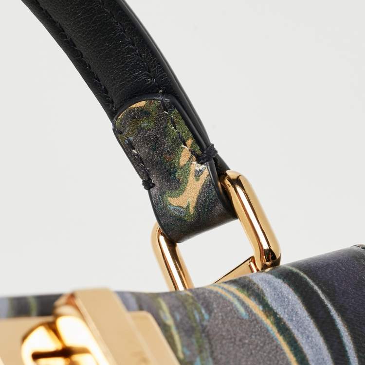 مملوكة مسبقًا Fendi Multicolor Marble Print Leather Mini Peekaboo Top Handle Bag