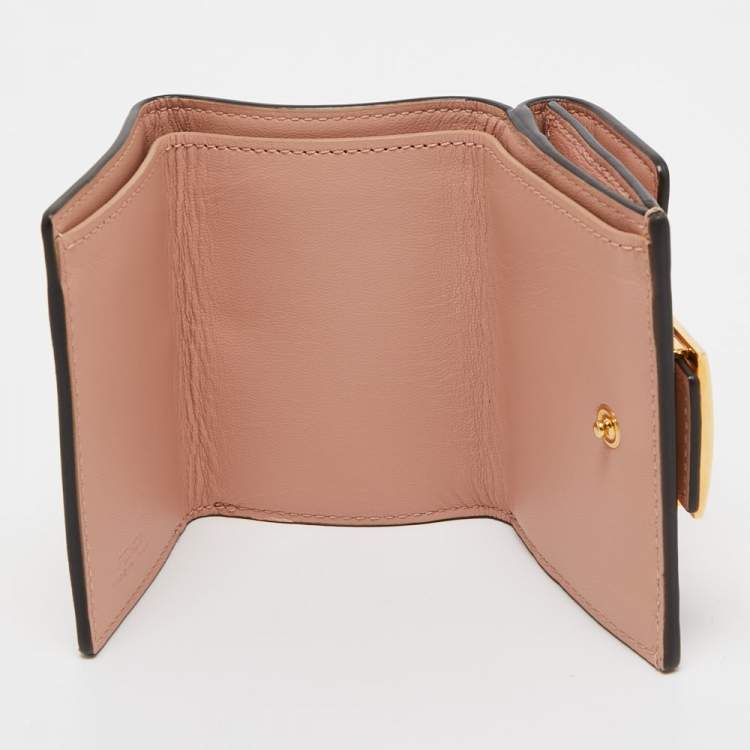 Pre Owned Fendi Pink FF Diagonal Embossed Leather Micro Baguette Trifold Wallet