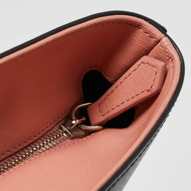 Pre Owned Fendi Black/Pink Leather Medium Flowerland Roll Tote