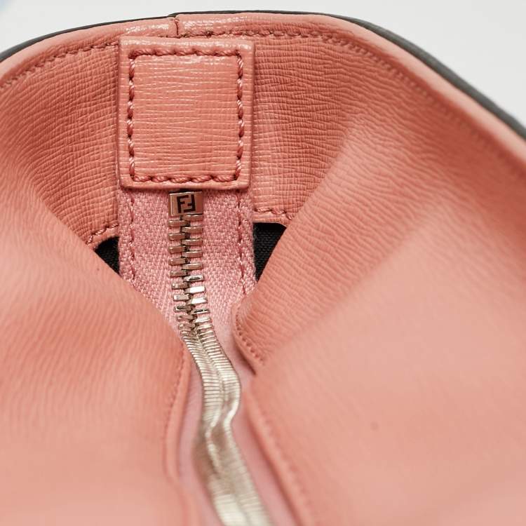 Pre Owned Fendi Black/Pink Leather Medium Flowerland Roll Tote