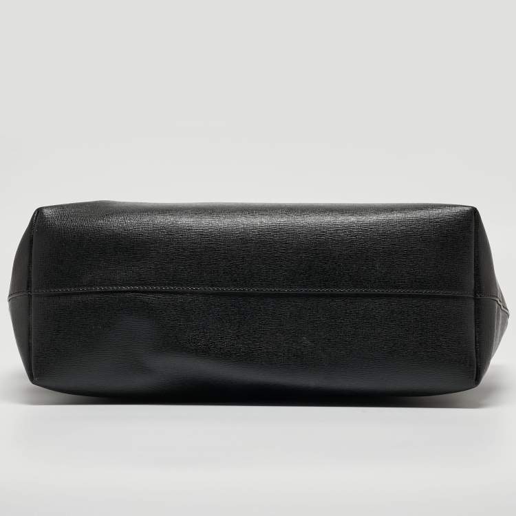 Pre Owned Fendi Black/Pink Leather Medium Flowerland Roll Tote