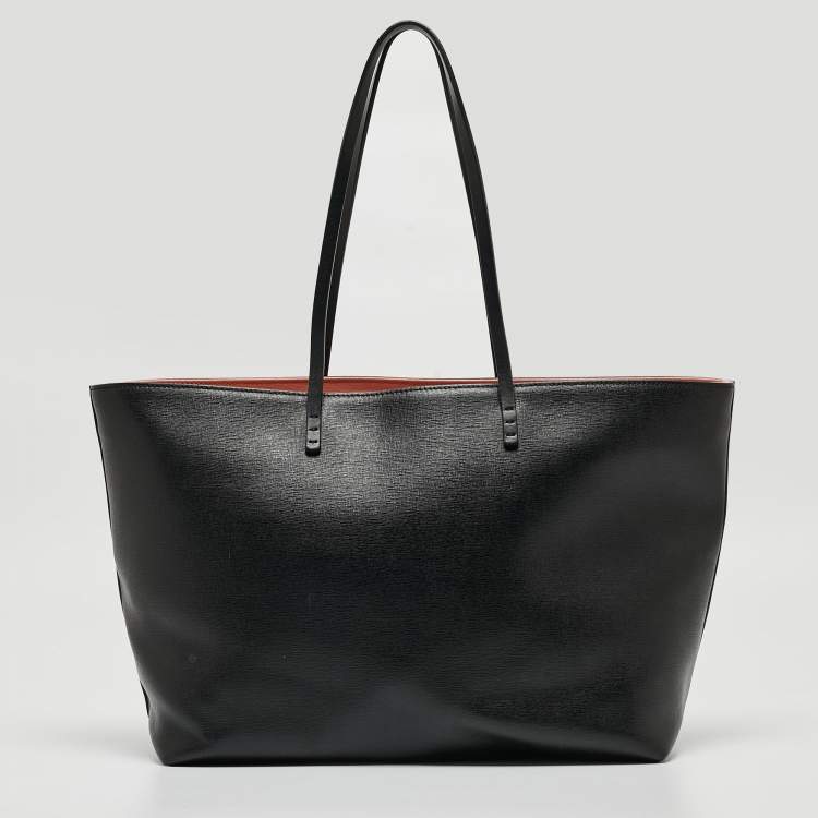 Pre Owned Fendi Black/Pink Leather Medium Flowerland Roll Tote