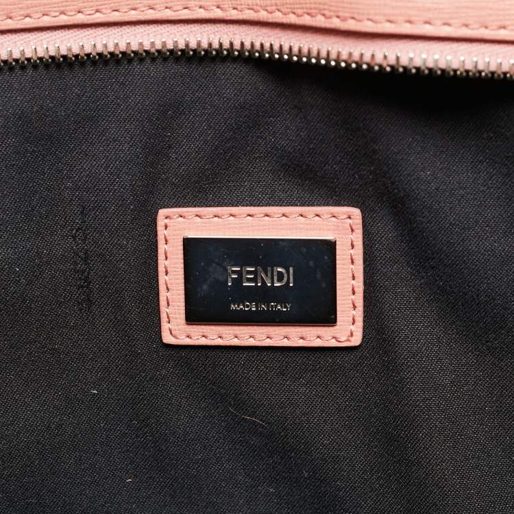 Pre Owned Fendi Black/Pink Leather Medium Flowerland Roll Tote