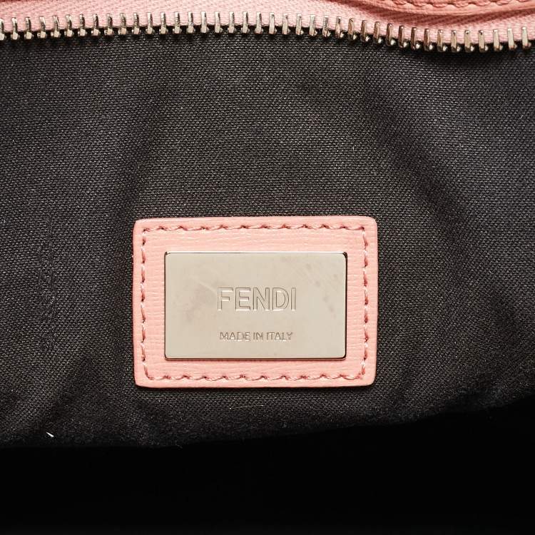 Pre Owned Fendi Black/Pink Leather Medium Flowerland Roll Tote