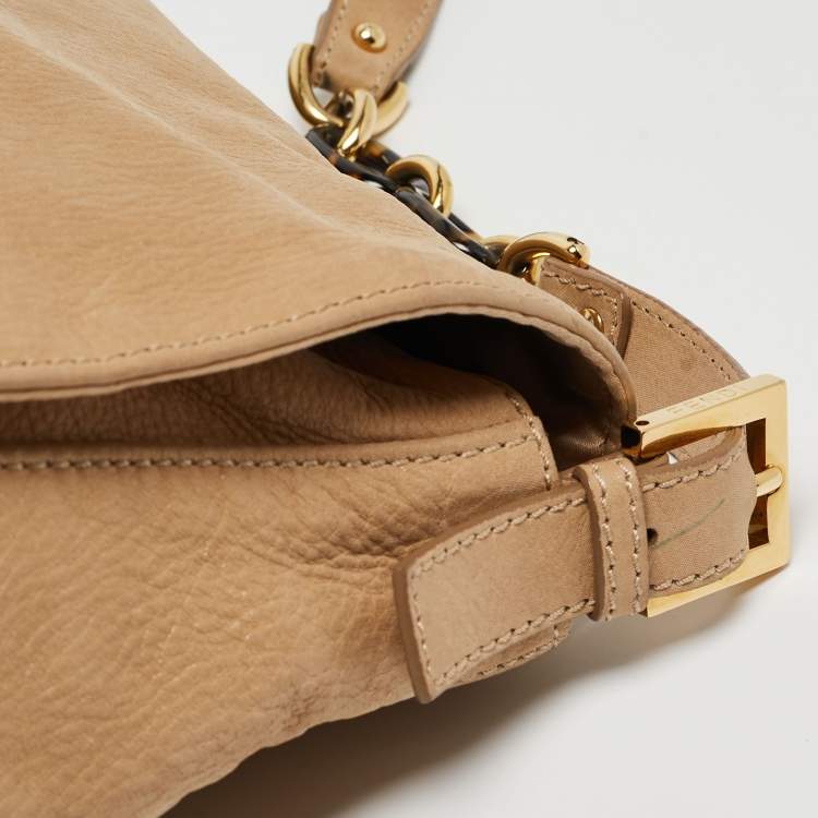 Pre Owned Fendi Beige Shimmer Nubuck Leather Mama Forever Shoulder Bag