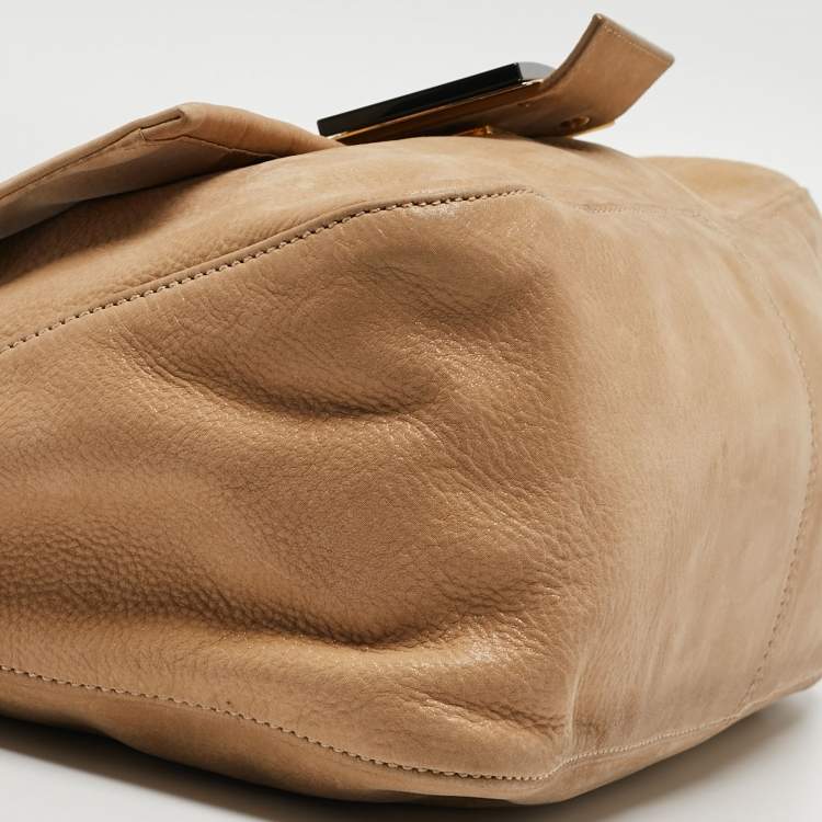 Pre Owned Fendi Beige Shimmer Nubuck Leather Mama Forever Shoulder Bag