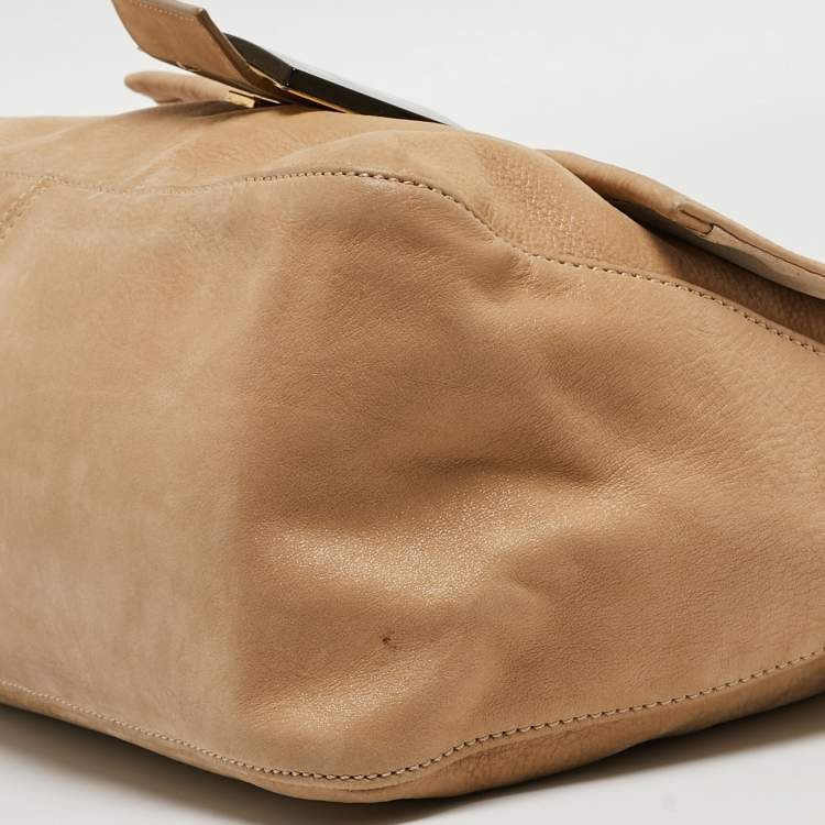 Pre Owned Fendi Beige Shimmer Nubuck Leather Mama Forever Shoulder Bag