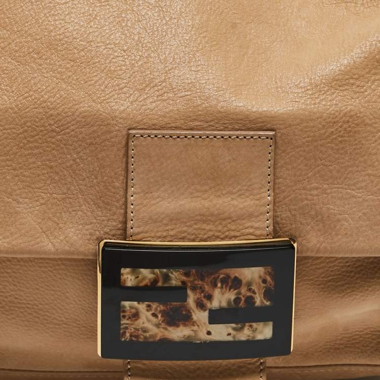 Pre Owned Fendi Beige Shimmer Nubuck Leather Mama Forever Shoulder Bag