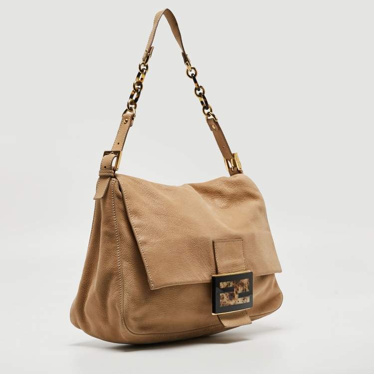 Pre Owned Fendi Beige Shimmer Nubuck Leather Mama Forever Shoulder Bag