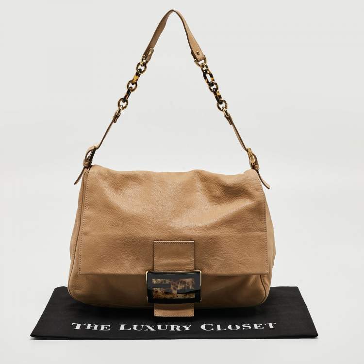 Pre Owned Fendi Beige Shimmer Nubuck Leather Mama Forever Shoulder Bag