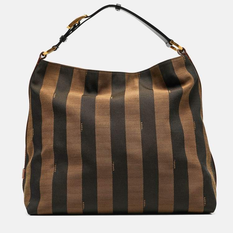 Fendi Tobacco/Black Pequin Stripe Canvas Hobo Fendi | The Luxury Closet