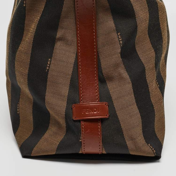 Pre Owned Fendi Tobacco/Black Pequin Stripe Canvas Hobo