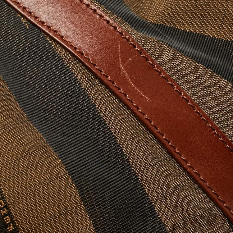 Pre Owned Fendi Tobacco/Black Pequin Stripe Canvas Hobo