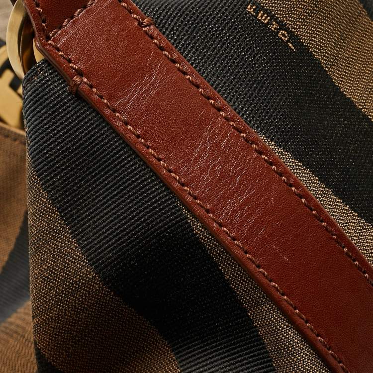 Pre Owned Fendi Tobacco/Black Pequin Stripe Canvas Hobo