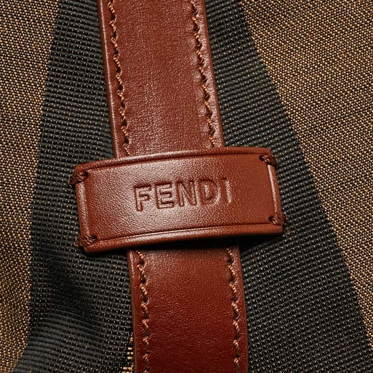 Pre Owned Fendi Tobacco/Black Pequin Stripe Canvas Hobo