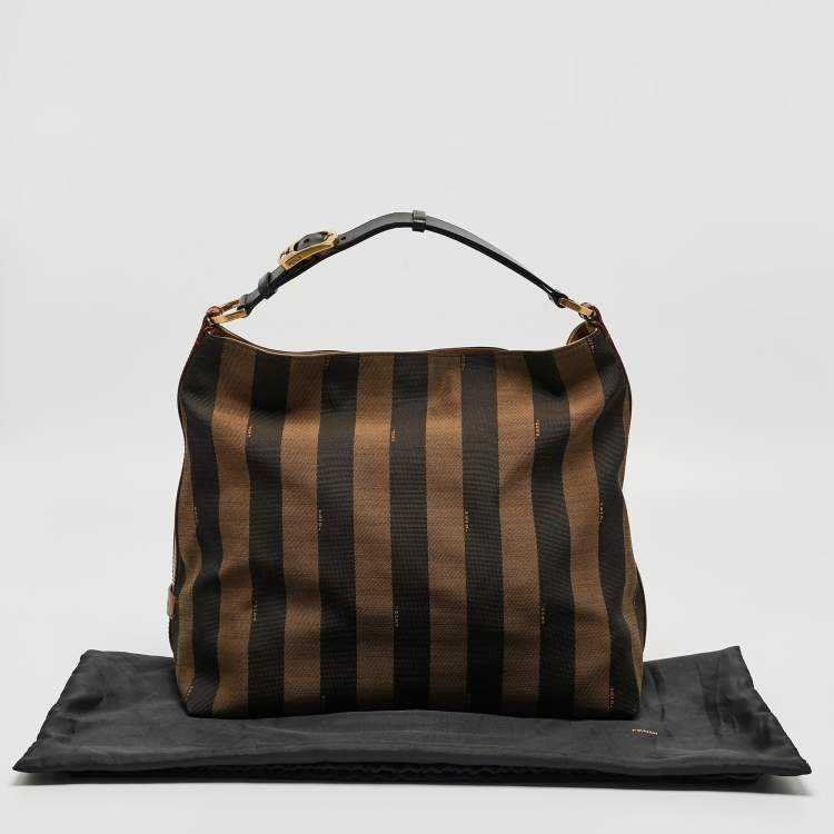 Pre Owned Fendi Tobacco/Black Pequin Stripe Canvas Hobo