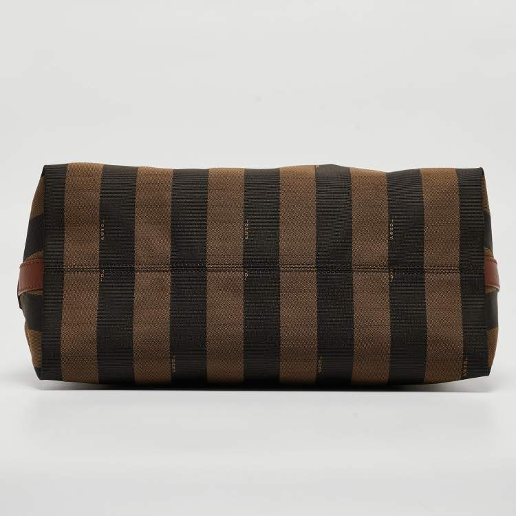Pre Owned Fendi Tobacco/Black Pequin Stripe Canvas Hobo
