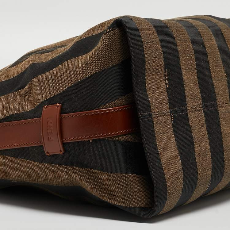 Pre Owned Fendi Tobacco/Black Pequin Stripe Canvas Hobo