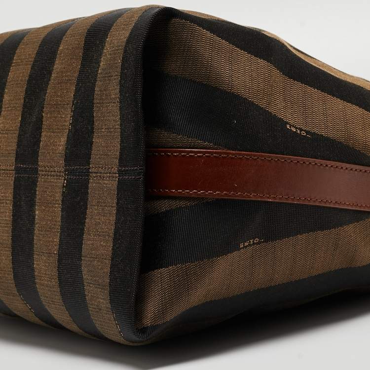 Pre Owned Fendi Tobacco/Black Pequin Stripe Canvas Hobo