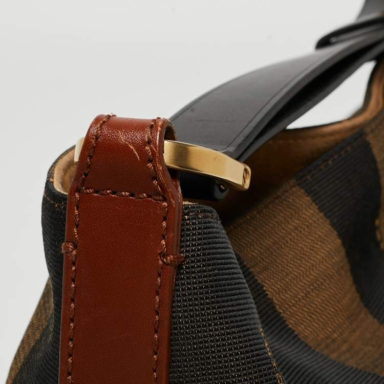 Pre Owned Fendi Tobacco/Black Pequin Stripe Canvas Hobo