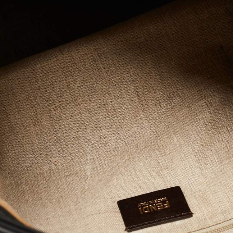Pre Owned Fendi Tobacco/Black Pequin Stripe Canvas Hobo