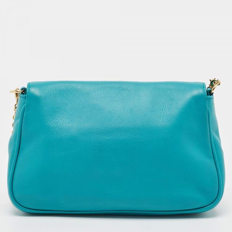 Pre Owned Fendi Blue Leather Fendista Chain Clutch 