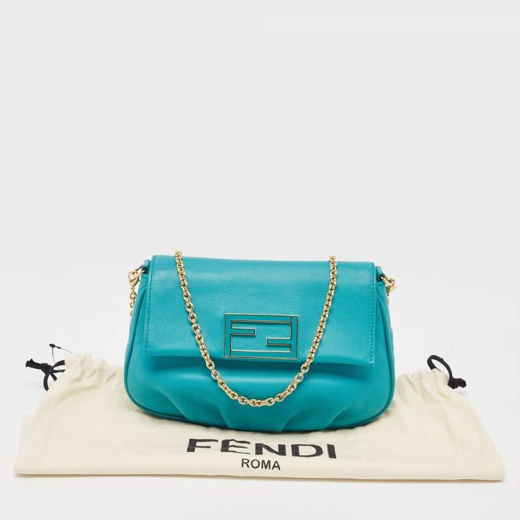 Pre Owned Fendi Blue Leather Fendista Chain Clutch 