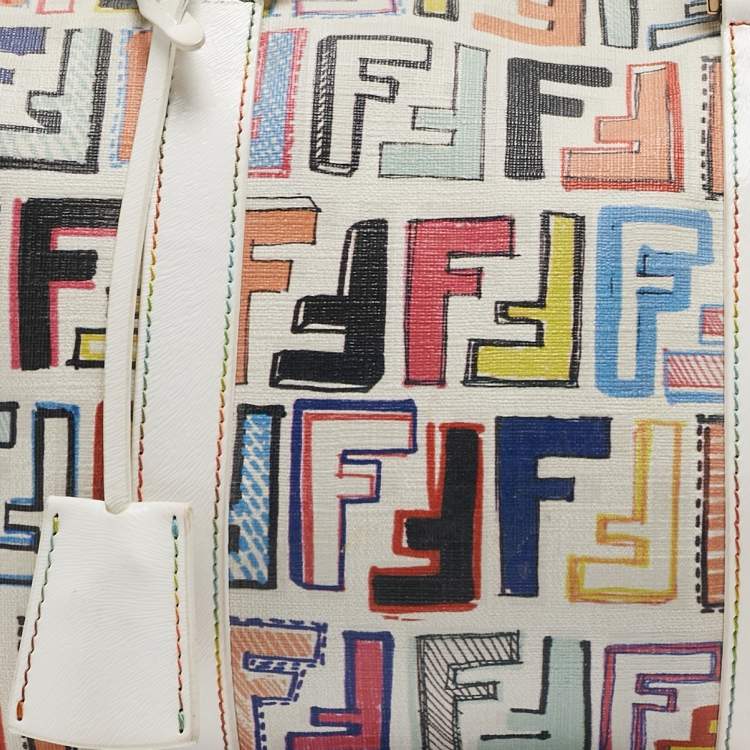 Pre Owned Fendi Multicolor Zucchino Coated Canvas and Leather Small Forever Bauletto Bag