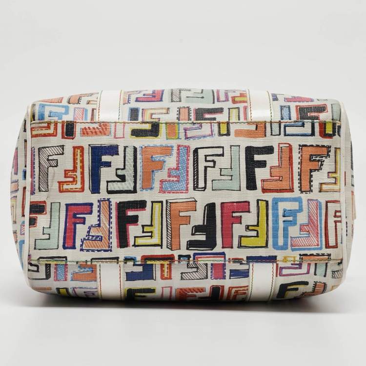 Pre Owned Fendi Multicolor Zucchino Coated Canvas and Leather Small Forever Bauletto Bag