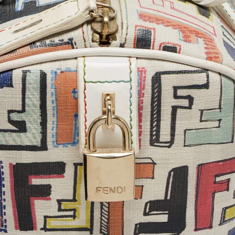 Pre Owned Fendi Multicolor Zucchino Coated Canvas and Leather Small Forever Bauletto Bag