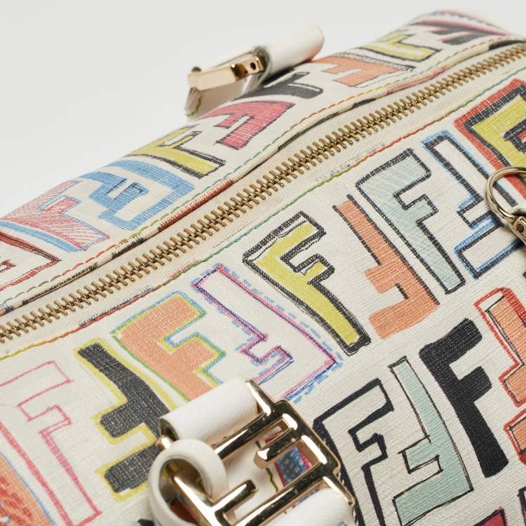 Pre Owned Fendi Multicolor Zucchino Coated Canvas and Leather Small Forever Bauletto Bag