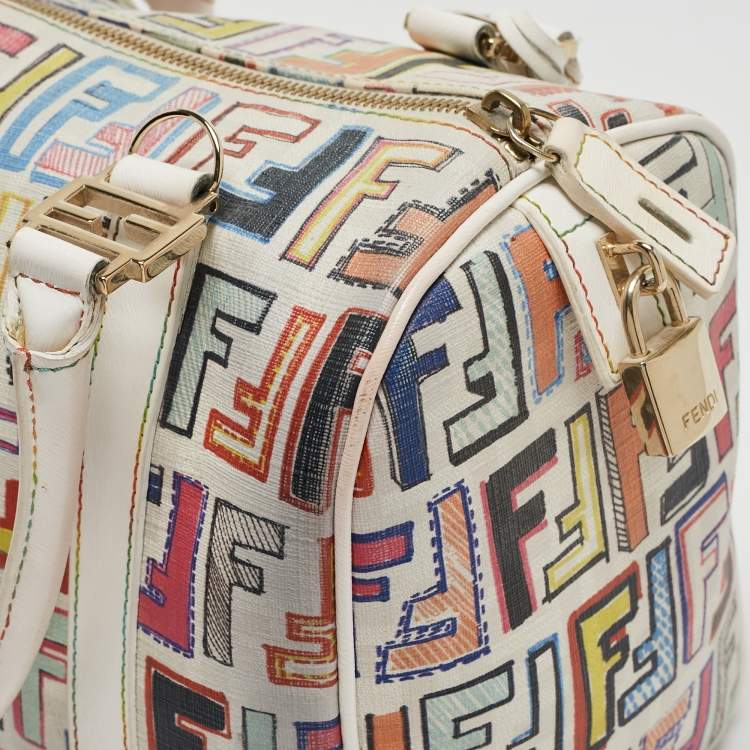 Pre Owned Fendi Multicolor Zucchino Coated Canvas and Leather Small Forever Bauletto Bag