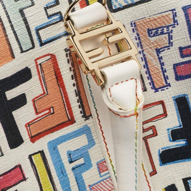 Pre Owned Fendi Multicolor Zucchino Coated Canvas and Leather Small Forever Bauletto Bag