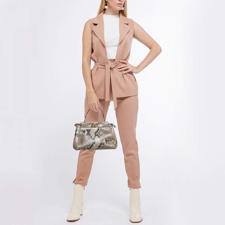 مملوكة مسبقًا Fendi Beige/Black Python Mini Peekaboo Top Handle Bag