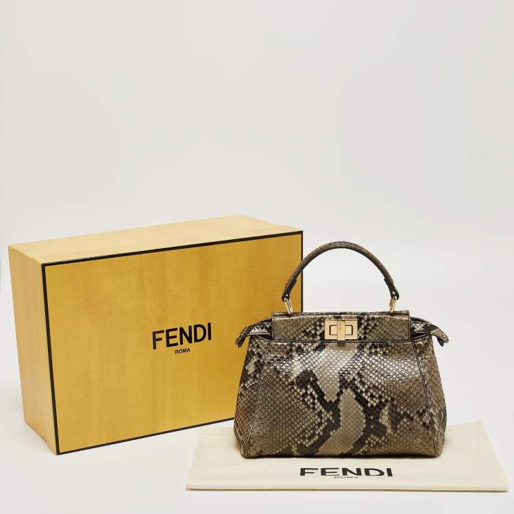 مملوكة مسبقًا Fendi Beige/Black Python Mini Peekaboo Top Handle Bag