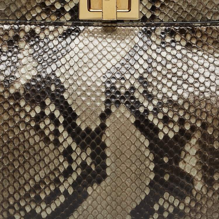 مملوكة مسبقًا Fendi Beige/Black Python Mini Peekaboo Top Handle Bag