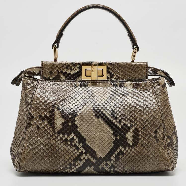 مملوكة مسبقًا Fendi Beige/Black Python Mini Peekaboo Top Handle Bag