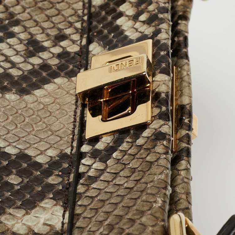 مملوكة مسبقًا Fendi Beige/Black Python Mini Peekaboo Top Handle Bag