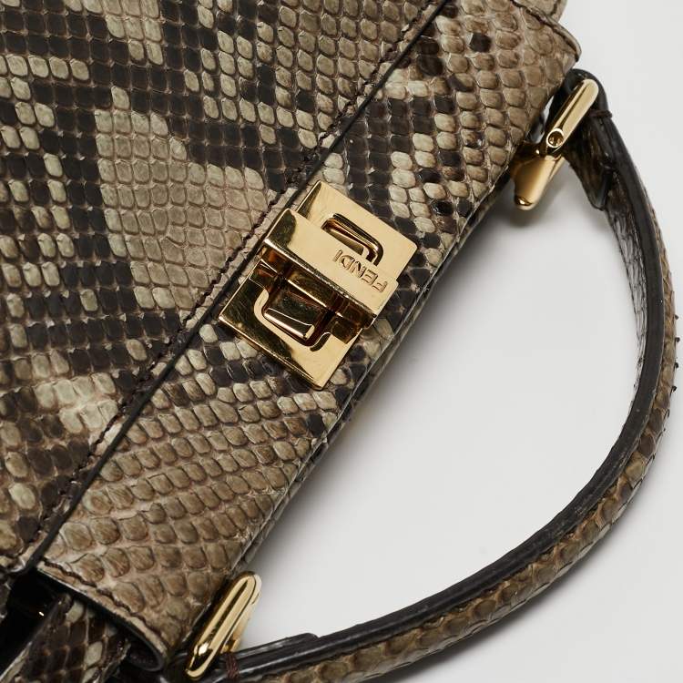 مملوكة مسبقًا Fendi Beige/Black Python Mini Peekaboo Top Handle Bag