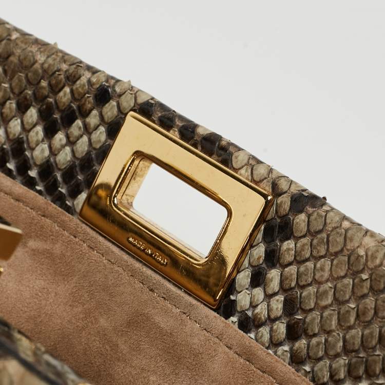 مملوكة مسبقًا Fendi Beige/Black Python Mini Peekaboo Top Handle Bag