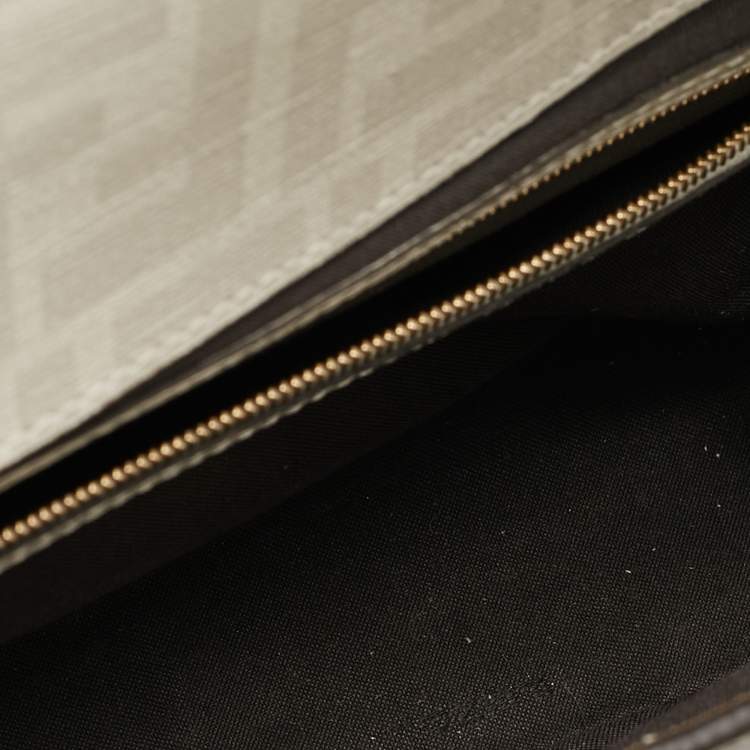 Pre Owned Fendi White FF Glazed Coated Canvas and Leather Inlay Baguette Shoulder Bag