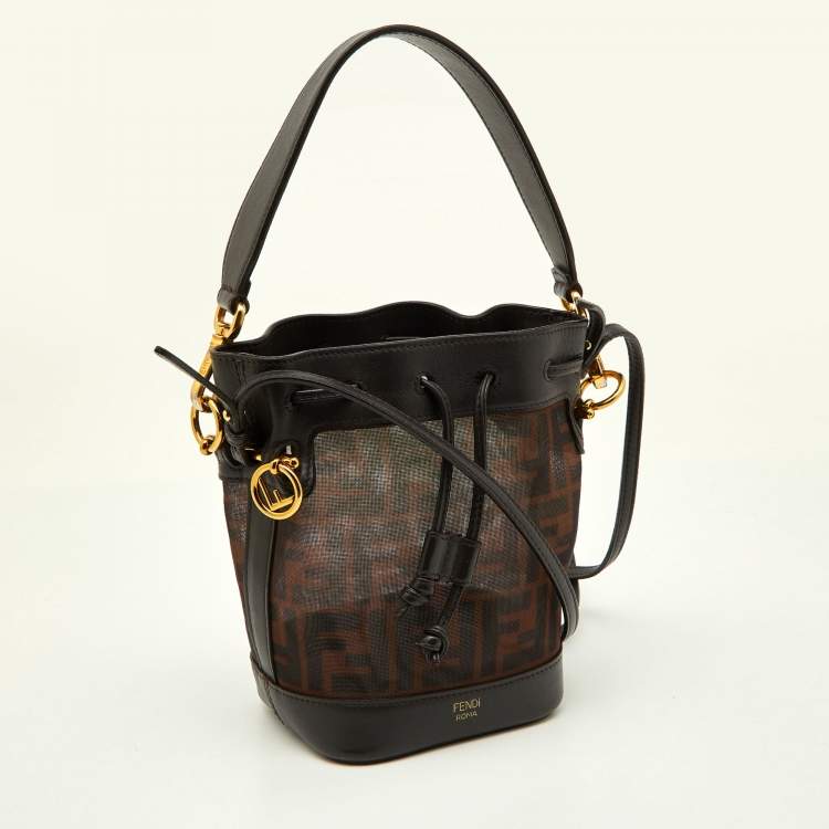 Pre Owned Fendi Tobacco Zucca  Mesh and Leather Mini Mon Tresor Bucket Bag