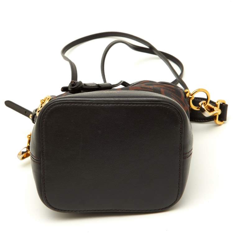 Pre Owned Fendi Tobacco Zucca  Mesh and Leather Mini Mon Tresor Bucket Bag