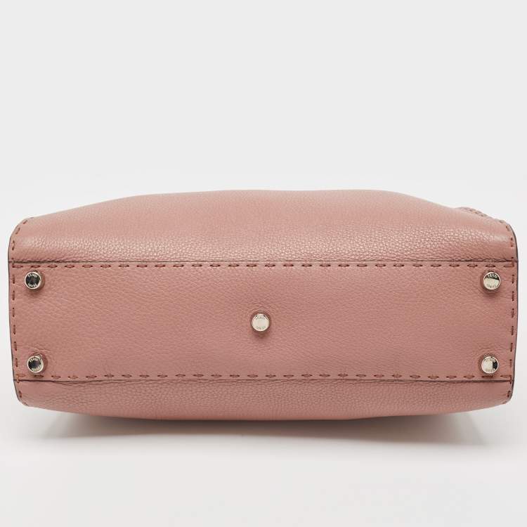 Pre Owned Fendi Old Rose Leather Medium Peekaboo Top Handle Bag