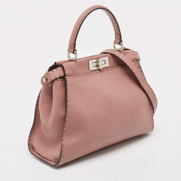 Pre Owned Fendi Old Rose Leather Medium Peekaboo Top Handle Bag