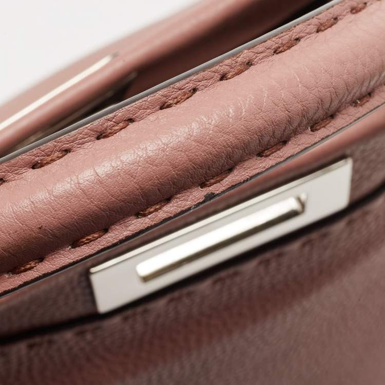 Pre Owned Fendi Old Rose Leather Medium Peekaboo Top Handle Bag