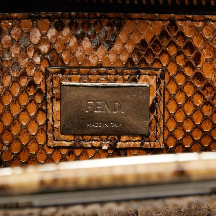 Pre Owned Fendi Beige/Black Python Medium Peekaboo Top Handle Bag